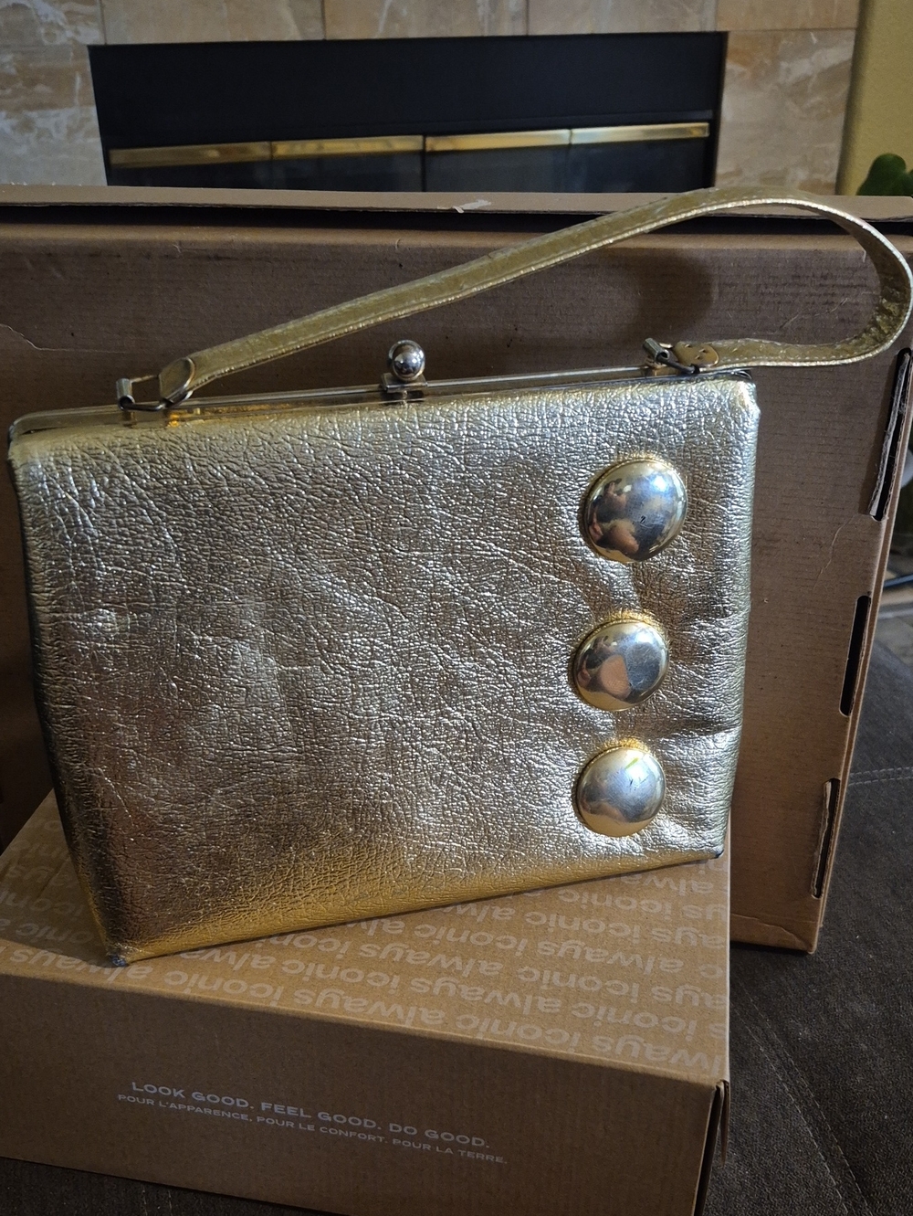 Gold Metallic Vintage Art Deco Wristlet Clutch with Decorative Studs